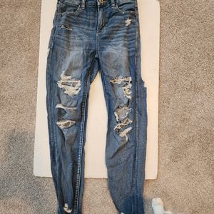 American Eagle Hi Rise Curvy Jeggings women's size 0 distressed
